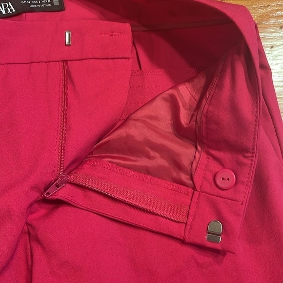 Zara Sz 2 Fuchsia pink flat  front ankle pants with pockets - Picture 6 of 10